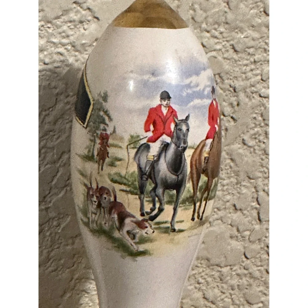 Vtg Mead Ye Olde Pub Handle Ceramic Beer Tap Fox Hunt Equestrian Scene 6in